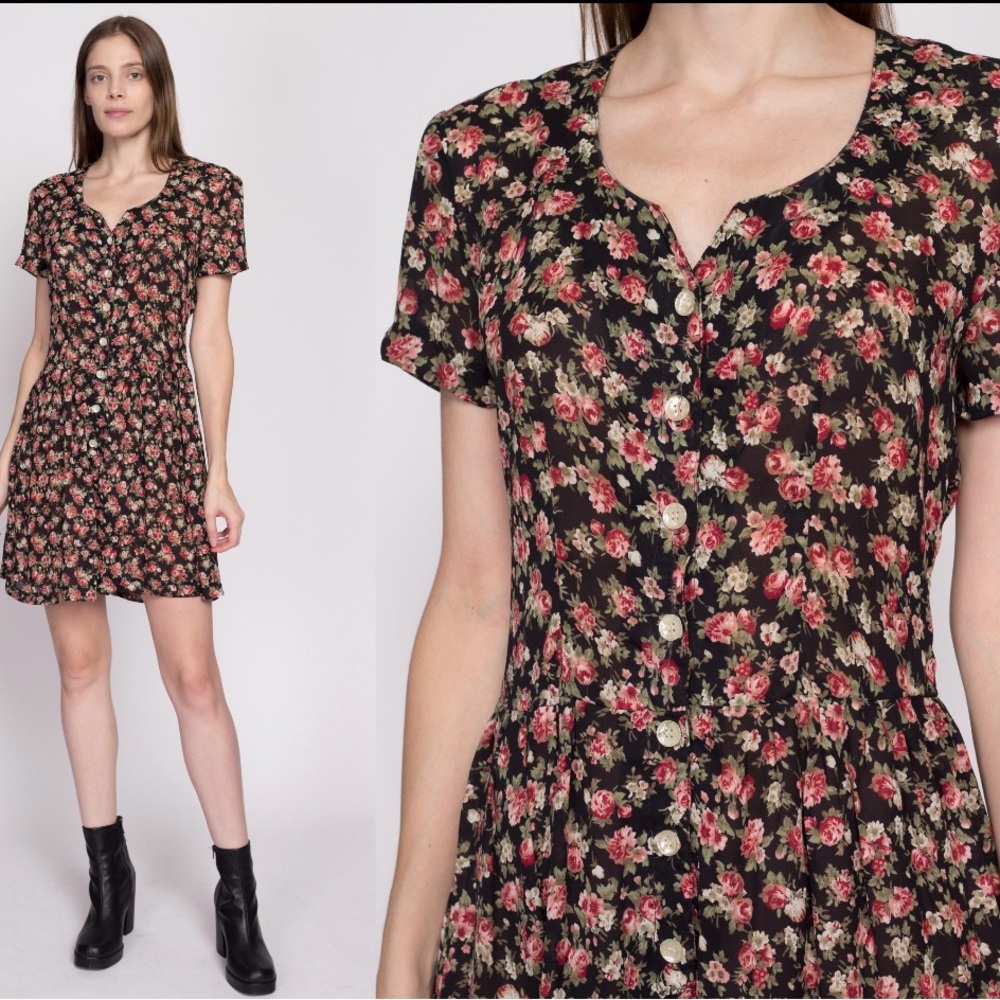 Floral Black Romper Size 4 vintage 90s